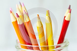 Red Orange Yellow Colored Pencils In Jar