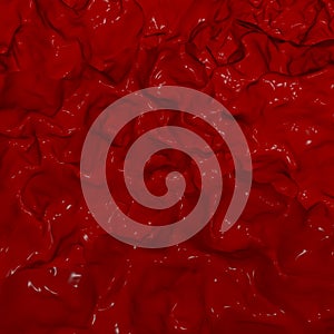 Red organic background with bulges wave surface. Smooth relief forms soft shadows and curves. 3D photo