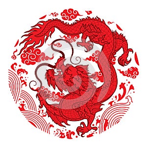 Red oriental chinese dragon outline decoration illustrator