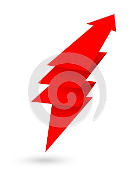 red origami arrow, paper pointer made of paper, abstract symbol of growth and achievement, design element, vector