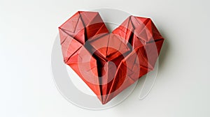 Red Origami Heart on White Background