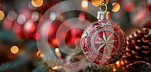 Red Ornament Hanging From a Christmas Tree