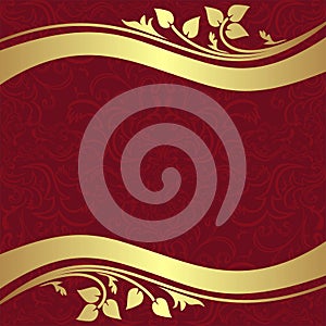 Red ornamental Background with golden floral Borders.