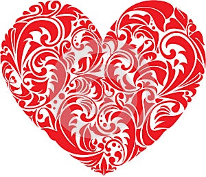 Red ornamental floral heart on white background.