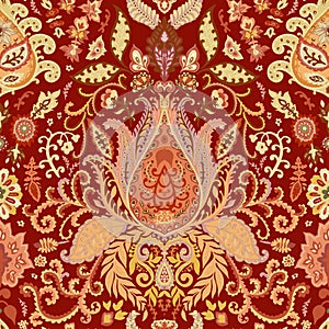 Red Ornamental Symmetrical Paisley Pattern
