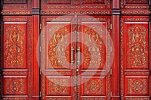 Red ornate doors in Kyiv Ukraine