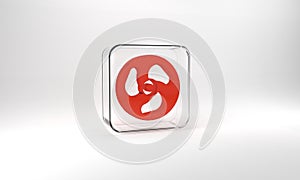 Red Outboard boat motor icon isolated on grey background. Boat engine. Glass square button. 3d illustration 3D render