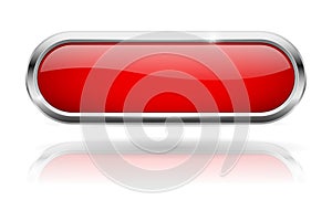 Red oval button. Glass icon with chrome frame
