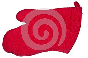 A red oven mitt