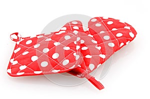 Red oven mitt and potholder