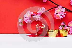 Red Ox Piggy Bank, Sakura Cherry Blossom, Golden Ingot and Red Envelope