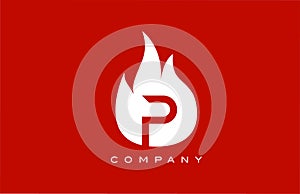 Red P fire flames alphabet letter logo design. Creative icon template for business and company