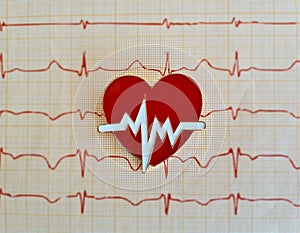 Red p heart on the background of electrocardiogram and ECG