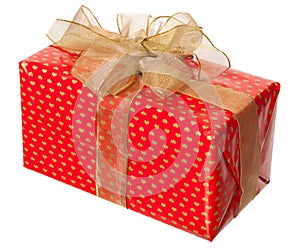 Red package with gold bow