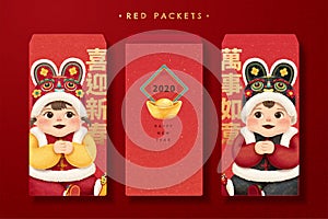 Red packet design with chubby baby
