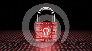 Red padlock with binary code on a digital data background security privacy
