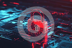 The red padlock is a symbol of security and data protection. Placed on a digital background. photo