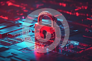 The red padlock is a symbol of security and data protection. Placed on a digital background. photo
