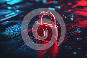 The red padlock is a symbol of security and data protection. Placed on a digital background. photo