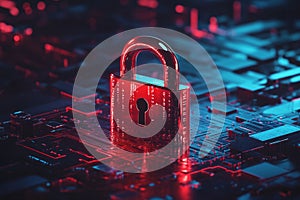The red padlock is a symbol of security and data protection. Placed on a digital background. photo