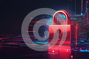 The red padlock is a symbol of security and data protection. Placed on a digital background. photo