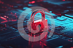 The red padlock is a symbol of security and data protection. Placed on a digital background. photo