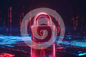 The red padlock is a symbol of security and data protection. Placed on a digital background. photo