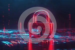 The red padlock is a symbol of security and data protection. Placed on a digital background. photo