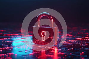 The red padlock is a symbol of security and data protection. Placed on a digital background. photo
