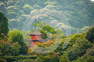 RED PAGODA IN KIYOMIZU-DERA TEMPLE.