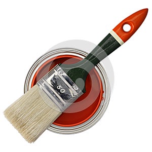 Red paint and brush photo