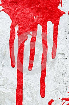 Red paint drips on white background