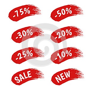 Red paint sale discount labels set.