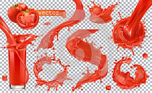 Red paint splash. Tomato, Strawberries. Vector icon set