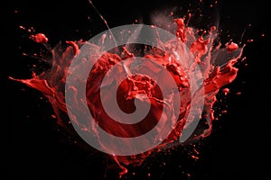 Red Paint Splashes in Heart Shape on Black Background