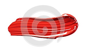 Red paint stroke. Cosmetic liquid lipstick smear stroke. Make up smear isolated on white background.