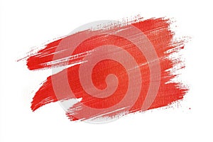 Red paint stroke on solid white background. Artificial intelligence image