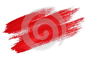 Red paint stroke on solid white background. Artificial intelligence image