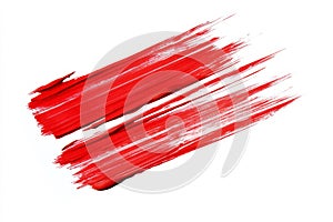 Red paint stroke on solid white background. Artificial intelligence image
