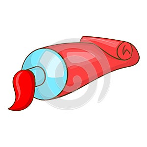 Red paint tube icon, cartoon style