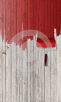 Red paint on wooden background