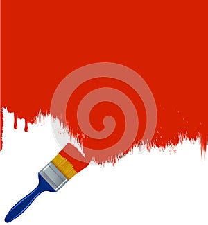 Red paintbrush painting the white wall. Background photo