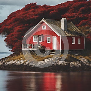 Red painted cottage on a remote island - 1