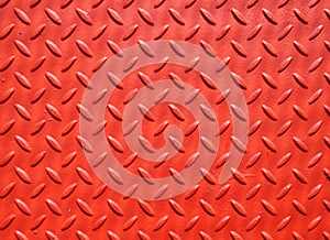 Red painted industrial metal plate industrial diamond pattern grip texture
