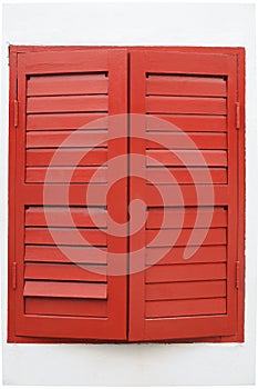 Red Painted Wooden Casement Windows photo
