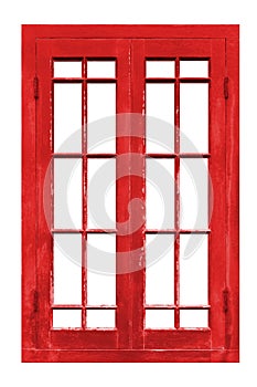 red painted wooden window frame isolated on a white background