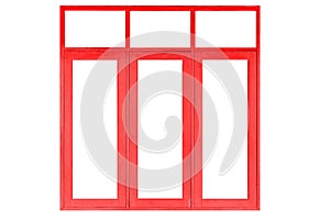 Red painted wooden window frame isolsted on a white background