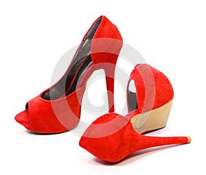 Red pair of high heels shoes