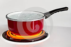 Red Pan With Boiling Water photo