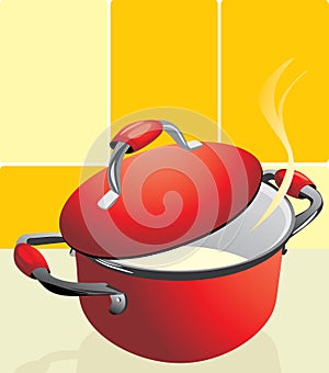 Red pan with porridge